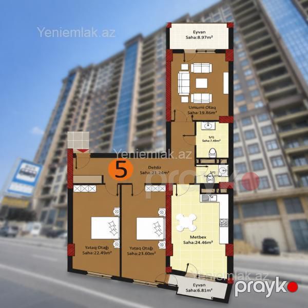 Satılır 3 otaqlı Bina evi menzil (Yeni tikili), 140 m², Xətai rayonu — Mənzil, Bakı (9)