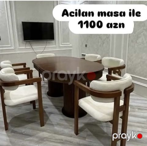 Açılan masa və 6 ədəd stul dəsti - Masa: oval formalı — Bakı