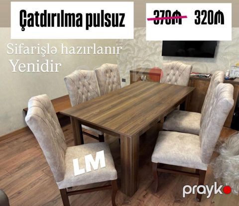 6 nəfərlik yemək masası dəsti təqdim olunur. Dəstə düzbucaqlı formalı — Mehdiabad