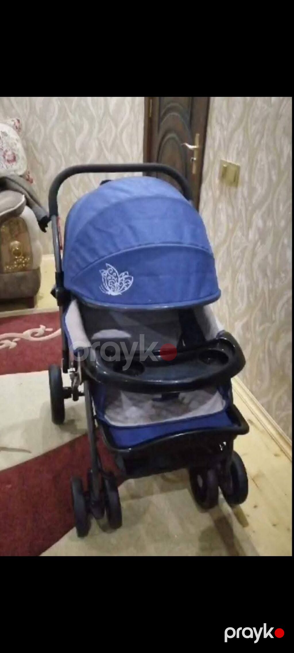 Uşaq arabası – mavi rəngli, geniş oturacaq və tənzimlənən bel dayağı — Arabalalar, Bakı (2)