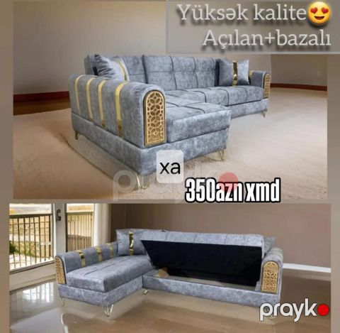 Yüksək keyfiyyətli L‑şəkilli künc divanı - Açılan mexanizm: yataq