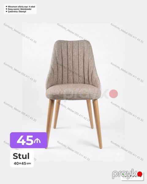 Stul – 40×45 sm - Yumşaq, rahat oturacaq və bel hissəsi; vertikal — Bakı