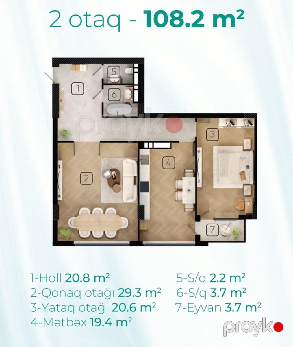 Satılır 2 otaqlı yeni tikili 108 m² — Mənzil, Bakı (7)