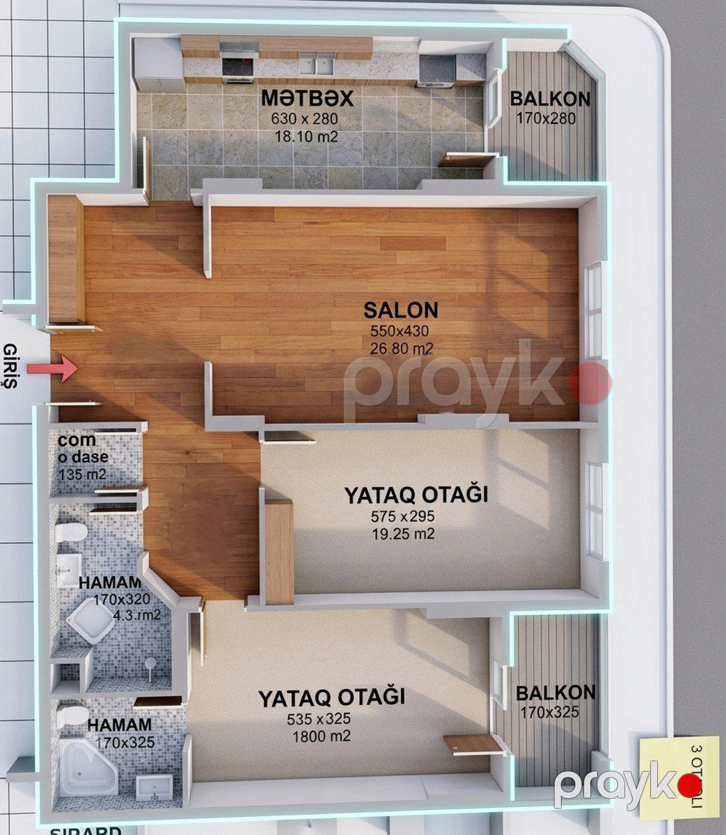 Satılır 3 otaqlı yeni tikili 118 m² — Mənzil, Bakı (2)