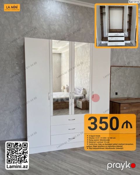 Məhsul: 4 qapılı dolab (Kod: 13112) - Ölçülər: Dərinlik 47 sm — Bakı