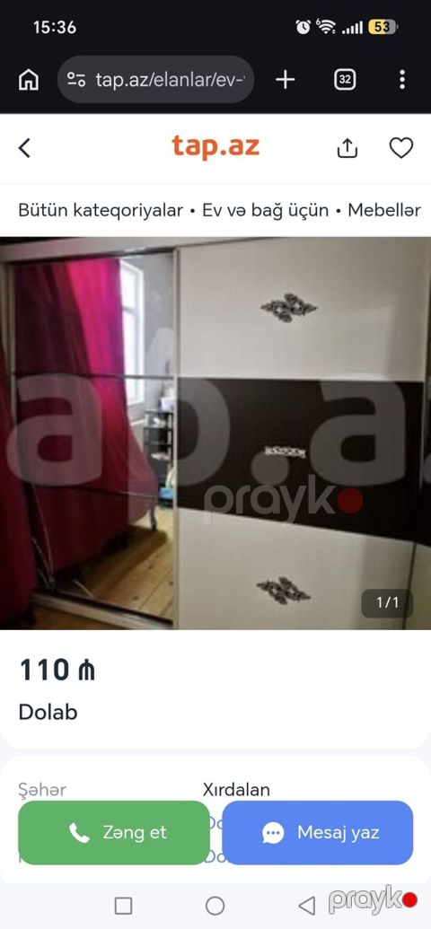 Şkaf – sürgülü qapılı - Material: laminat/MDFlam kombinasiyası - Rəng — Xırdalan