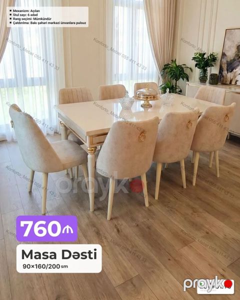 Masa Dəsti – 90×160/200 sm - Genişlənən mexanizm: açılan masa (160 — Bakı