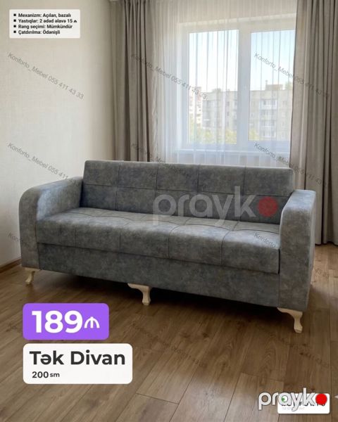 Tək Divan – 200 sm - Mexanizm: açılan, bazalı (yataq funksiyası ilə) — Bakı