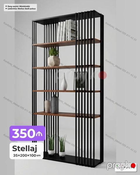 Metall karkaslı dekorativ stellaj - Ölçülər: 35 200 100 sm — Bakı
