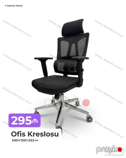 Ofis Kreslosu – 240×150×352 sm - Tənzimlənən başlıq və bel dəstəyi — Bakı