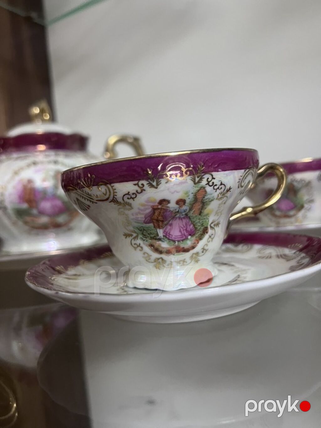 Çay dəsti, rəng - Bənövşəyi, Farfor, 6 nəfərlik, Yaponiya — Süfrə qabı, Bakı (3)