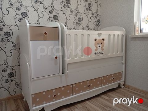 Uşaq beşiyi və komodlu dəst - Rəng: ağ və bej tonlarında, “teddy” — Bakı