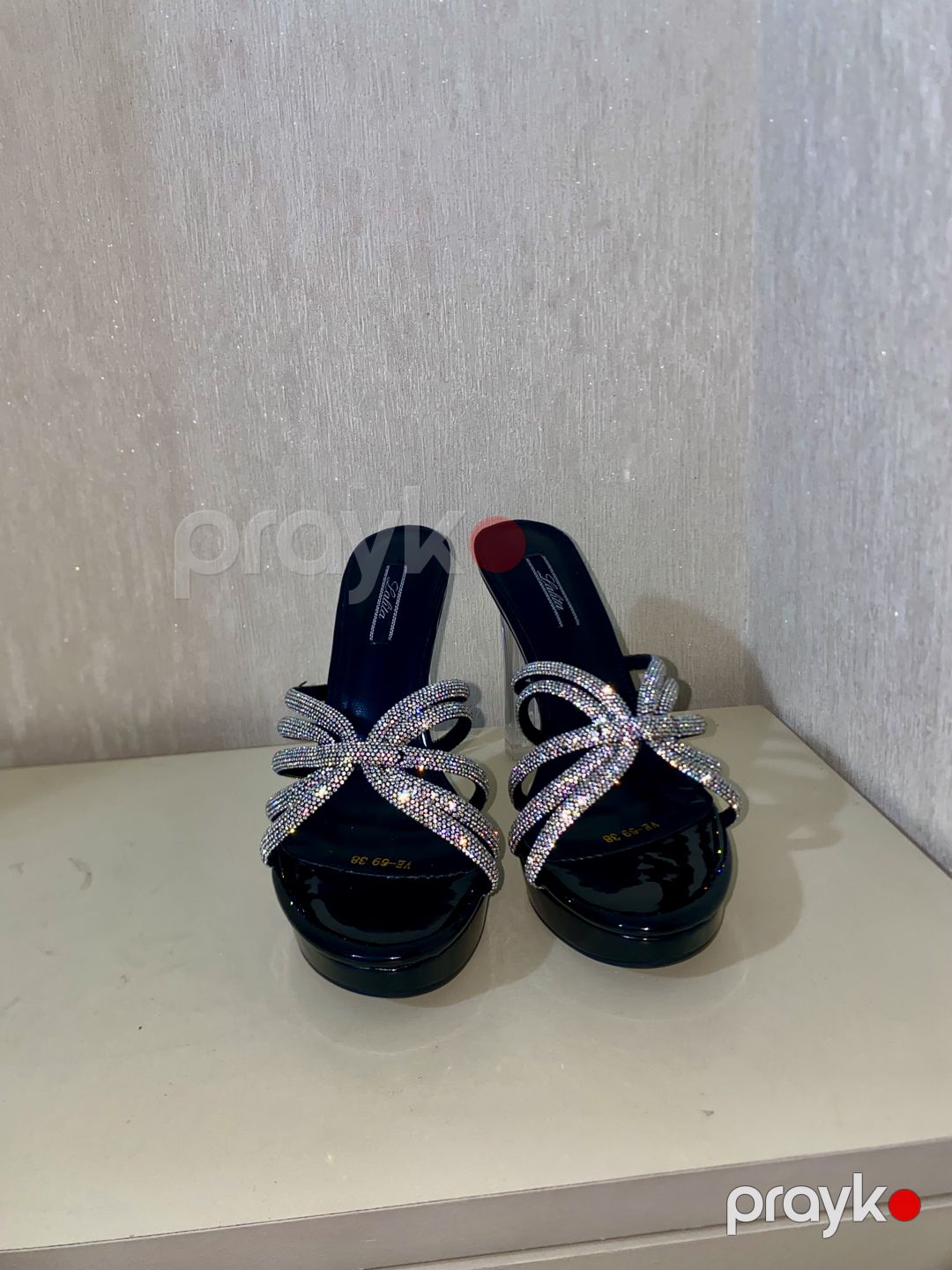 Qara strass dekorasiyalı tufl platformali — Tufl, Bakı (4)