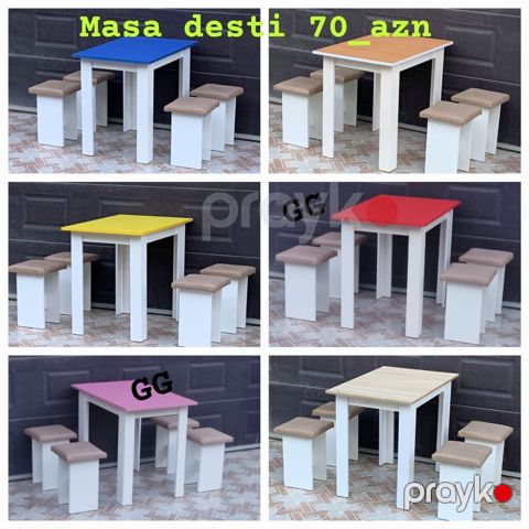 Masa dəsti – 70 AZN Komplekt: - 1 ədəd kvadrat masa - 4 ədəd yumşaq — Bakı