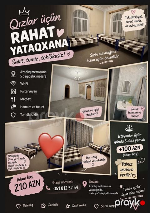 Qızlar üçün rahat yataqxana – sakit, təmiz, təhlükəsiz Xüsusiyyətlər — Bakı