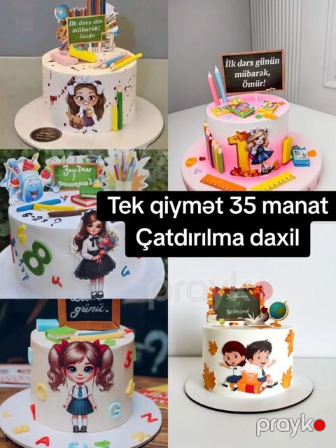 Məktəb mövzulu bəzəkli tortlar – bir sinifə başlama, “ilk dərs günü” — Bakı