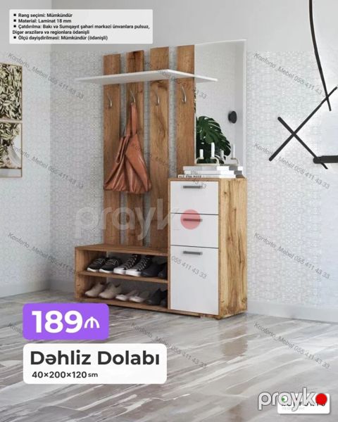 Dəhliz Dolabı – 40×200×120 sm - Material: 18 mm laminat - Rəng — Bakı
