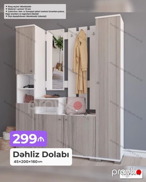 Dəhliz dolabı – 45×200×160 sm - Material: 18 mm laminat - Rəng — Bakı