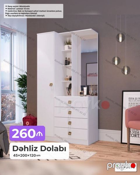 Dəhliz Dolabı – 45×200×120 sm - Material: 18 mm laminat - Rəng — Bakı