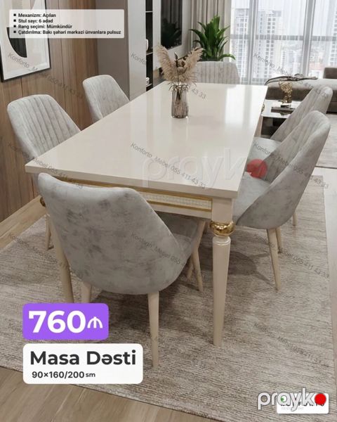 Masa Dəsti – elegant dizaynlı yemək otağı komplekti - Ölçü — Bakı
