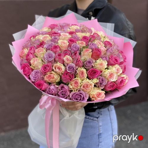 101 qızılgül Çəhrayı qarışığı - kod 4949 — Bitkilər, Bakı (5)