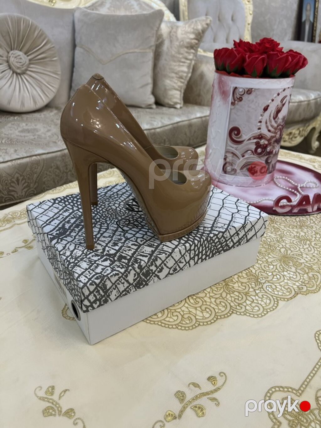 Qadın platformalı stiletto tufli - Rəng: nude/bej - Material: laklı — Tufl, Bakı (3)