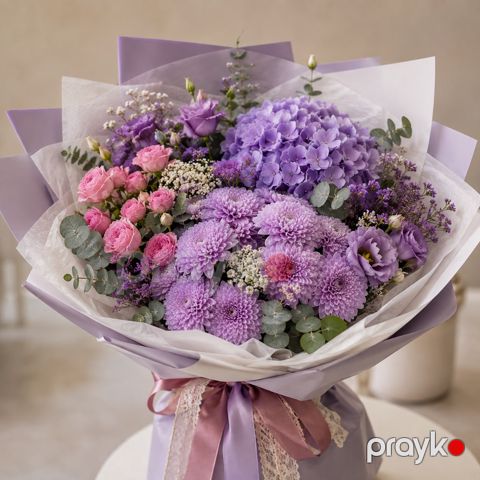 Lavanda Romantikası – Qarışıq Gül Buketi — Bakı