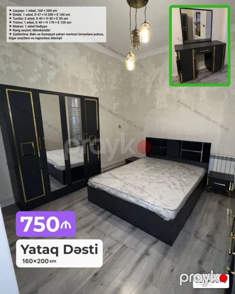 Yataq Dəsti – 160×200 sm Komplekt: - Çarpayı: 1 ədəd, 160×200 sm — Bakı