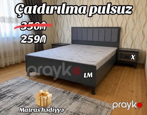 Yataq dəsti – boz rəngdə müasir dizayn - Yataq çərçivəsi və yumşaq — Digah