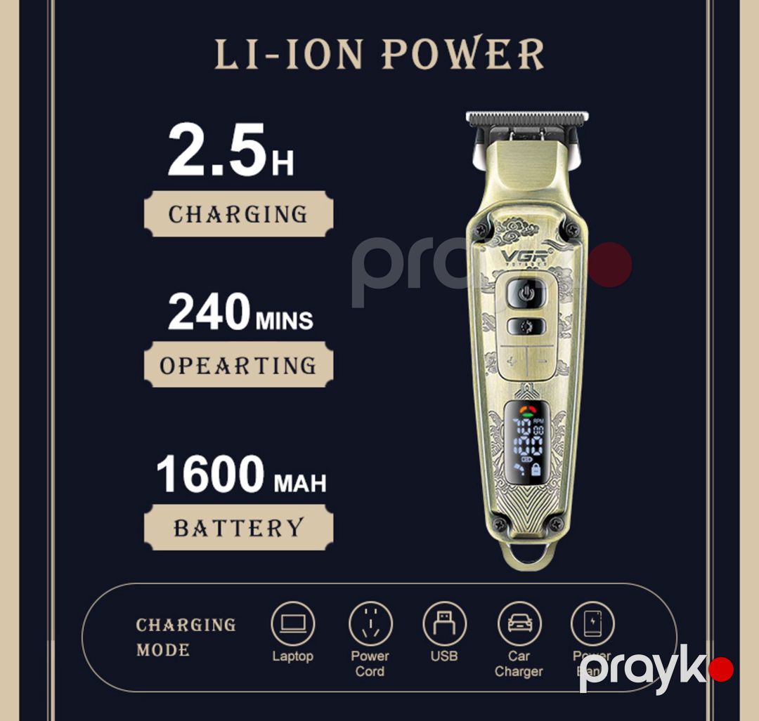 Trimmer VGR 901 1600MAH 240 Dəqiqə 7000RPM Cord/Cordless Black Ceramic Blades Led Displey — Gözəllik və səhiyyə, Bakı (5)
