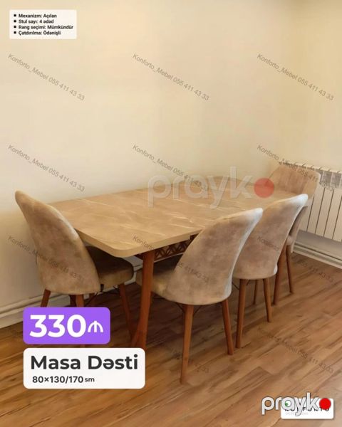 Məhsul: Masa Dəsti - Ölçü: 80×130/170 sm (açılan mexanizmli, uzunluğu — Bakı