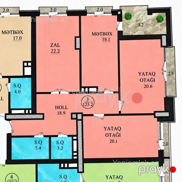 Satılır 3 otaqlı Bina evi menzil (Yeni tikili), 125.2 m², Nəsimi rayonu — Mənzil, Bakı (7)