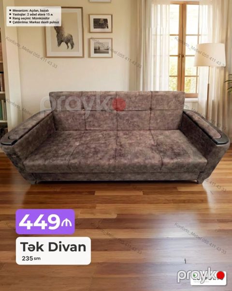 Tək Divan – 235 sm - Mexanizm: açılan, bazalı (yuxarı/qaldırılan — Bakı