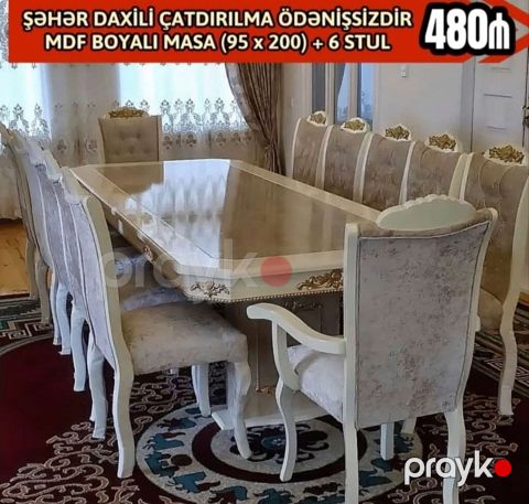 Qonaq otağı üçün, Yeni, Açılmayan, Dördbucaq masa, 6 stul — Bakı