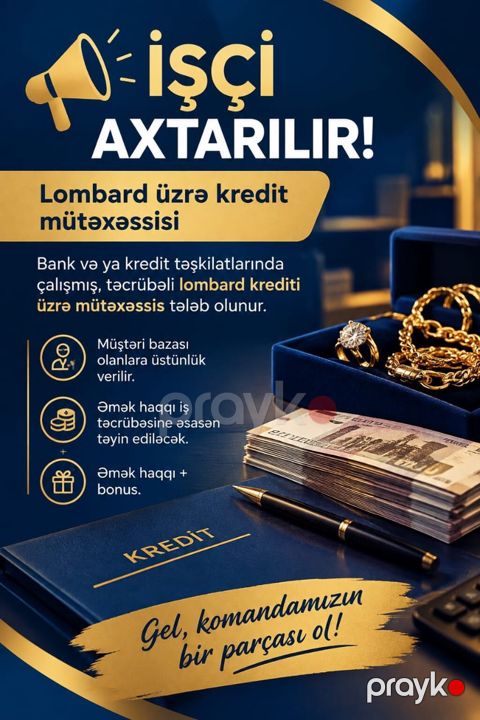 İŞ Elanı: Lombard üzrə kredit mütəxəssisi Bank və ya kredit — Bakı