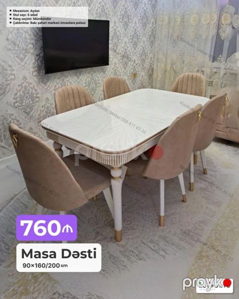 Masa Dəsti – 90×160/200 sm - Mexanizm: açılan (uzadıla bilən) masa — Bakı