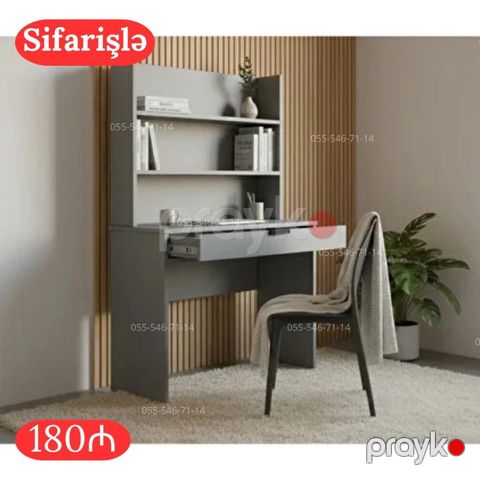 Sifarişlə hazırlanır – iş/oxu masası və üst rəf bloku - Rəng: boz — Bakı