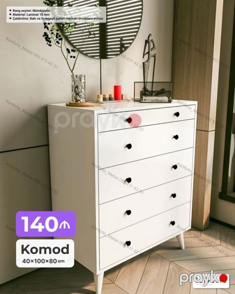 Ağ rəngdə minimal dizaynlı komod - Ölçülər: 40 100 80 sm — Bakı