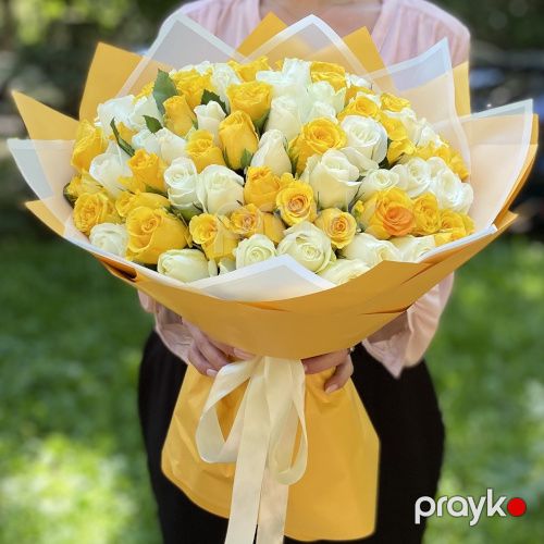101 sarı və ağ qızılgül - kod 7474 — Bitkilər, Bakı (2)