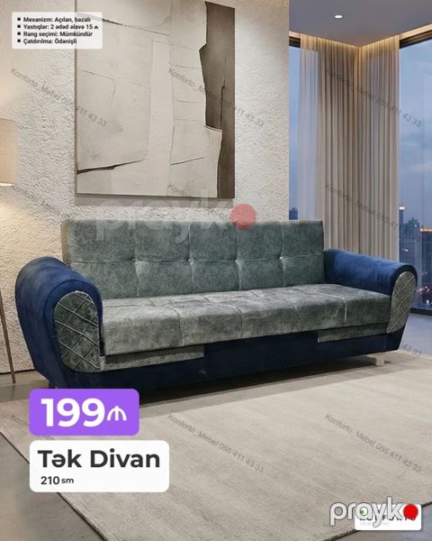 Tək divan – 210 sm - Açılan, bazalı mexanizm: yatacaq funksiyalı — Bakı