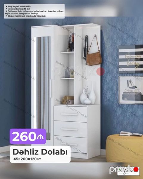Dəhliz Dolabı – 45×200×120 sm - Material: 18 mm laminit - Rəng — Bakı
