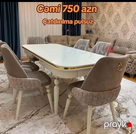 Qonaq otağı üçün, Yeni, Açılan, Dördbucaq masa, 6 stul — Bakı