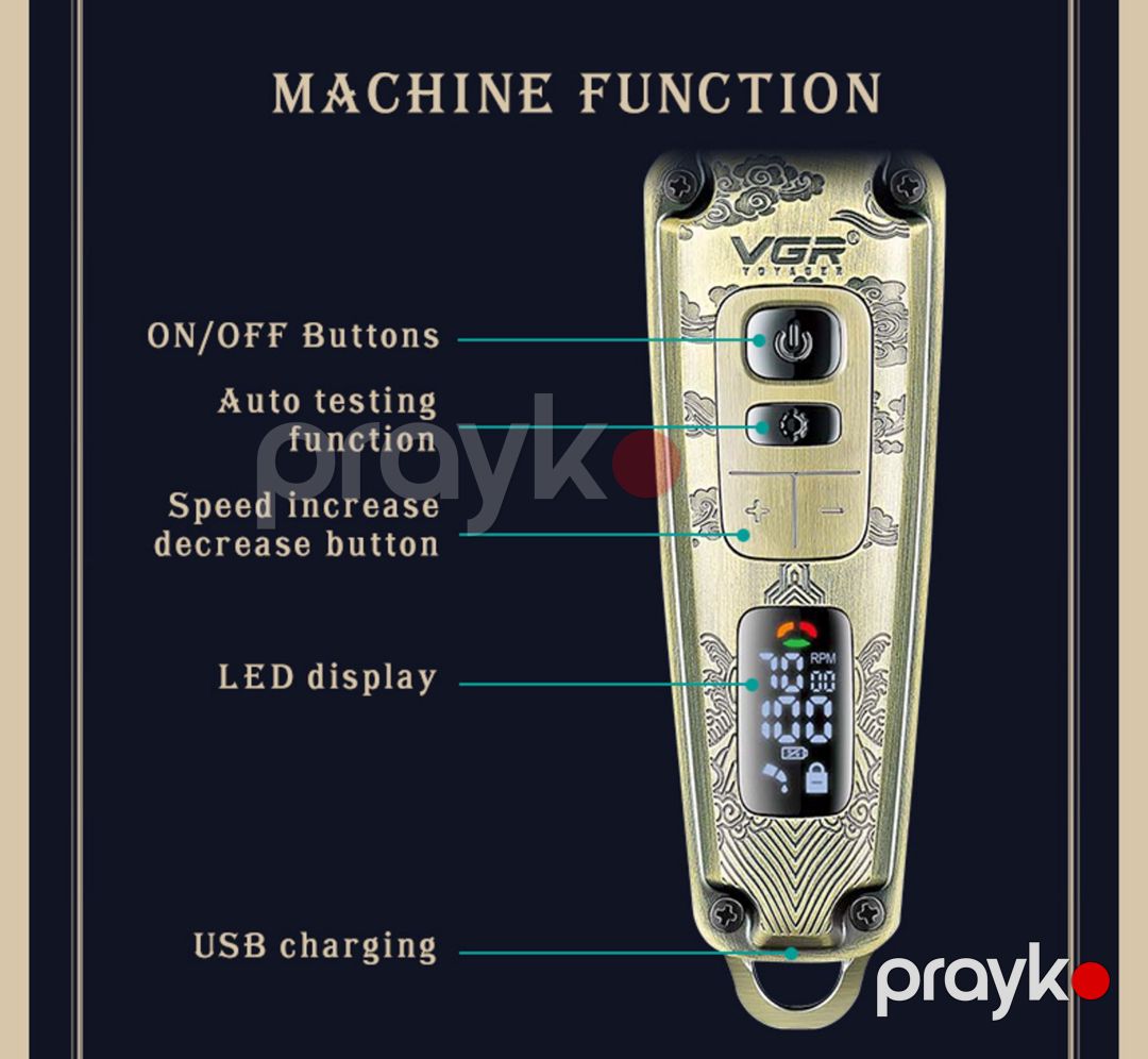 Trimmer VGR 901 1600MAH 240 Dəqiqə 7000RPM Cord/Cordless Black Ceramic Blades Led Displey — Gözəllik və səhiyyə, Bakı (6)