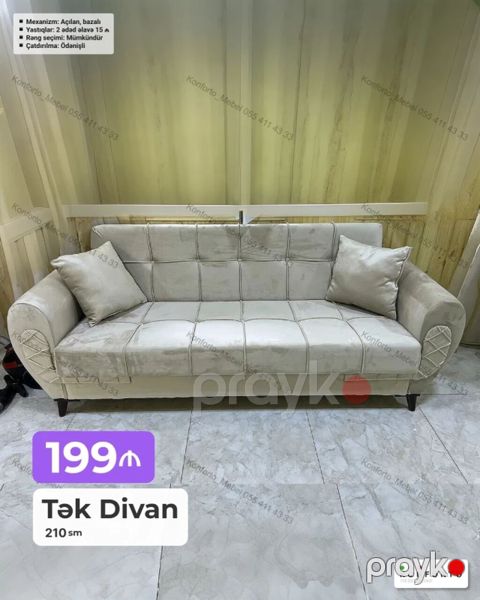 Tək divan – 210 sm - Mexanizm: açılan, bazalı (yataq funksiyalı və — Bakı