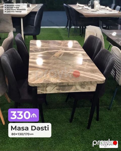 Məhsul: Masa dəsti - Ölçülər: 80×130/170 sm (açılan mexanizm) — Bakı