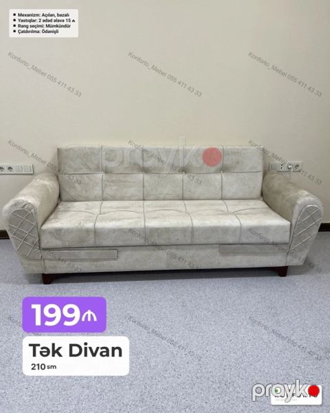 Tək Divan – 210 sm - Mexanizm: açılan, bazalı (yataq funksiyalı, alt — Bakı