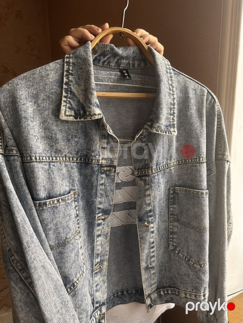 Mavi yuyulmuş effektli cins jäket - Model: oversize kəsim, qısa — Coqlar və zaqetlər, Bakı (2)