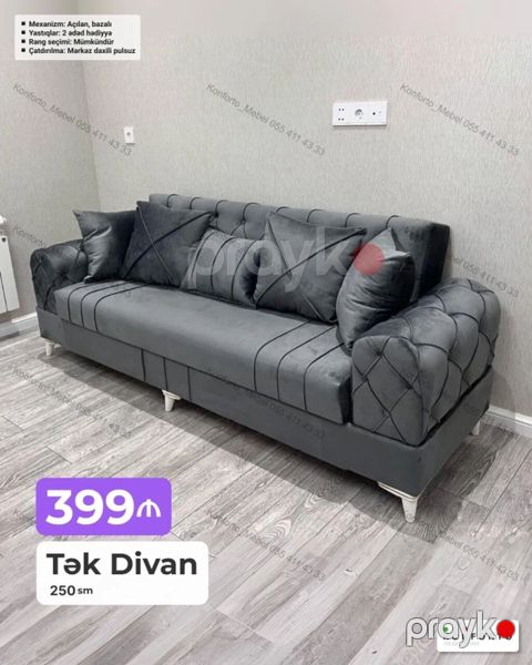 Tək divan – 250 sm - Mexanizm: açılan, bazalı (yataq funksiyalı və — Bakı
