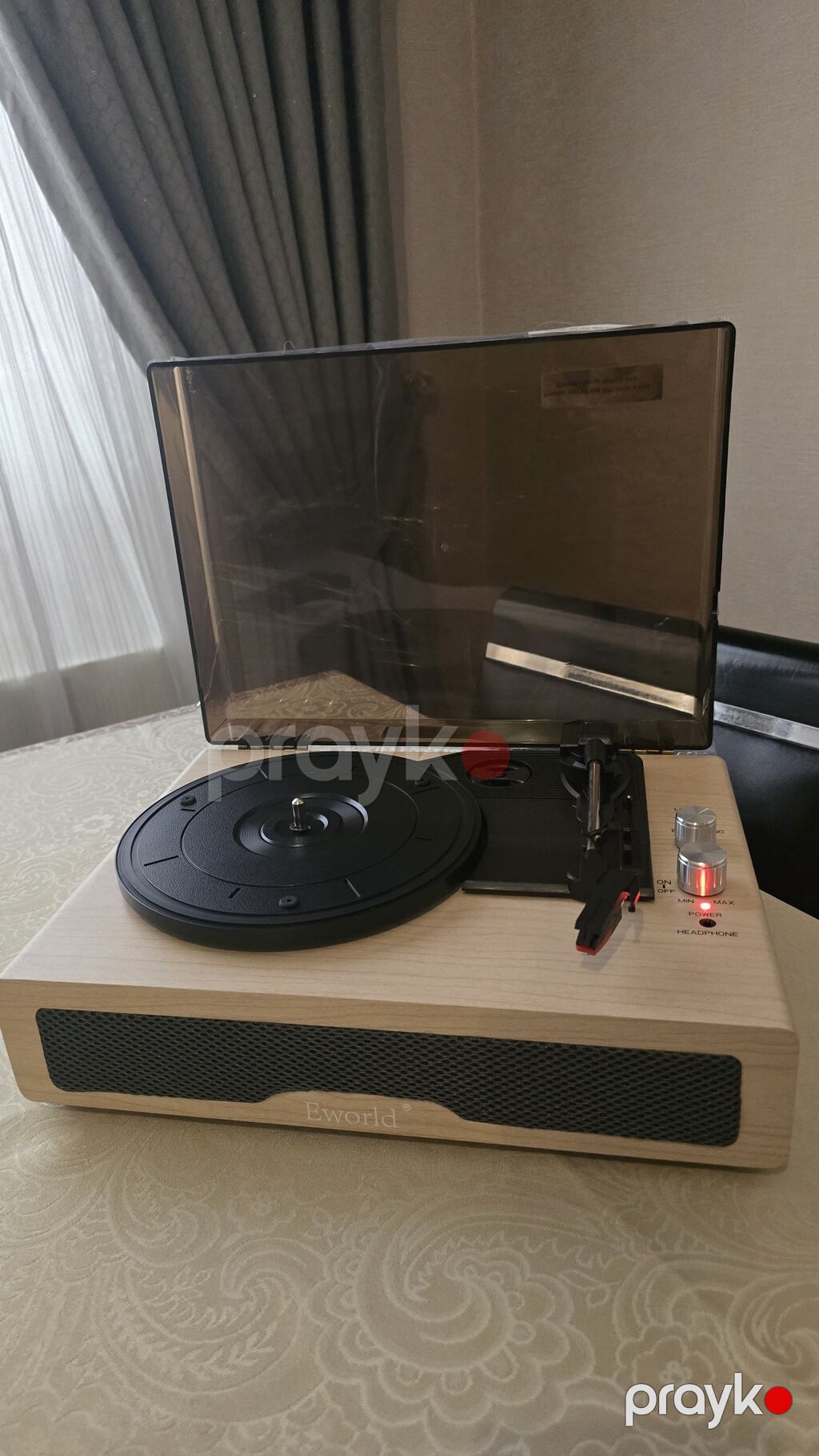 Eworld vinil pleyer – şık taxta korpuslu, qapaqlı, inteqrə olunmuş ön — Digər, Bakı (2)