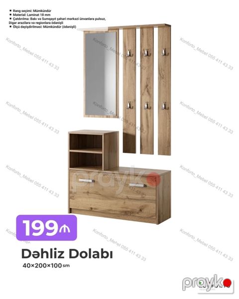 Dəhliz dolabı – 40×200×100 sm - Material: 18 mm laminat - Rəng — Bakı